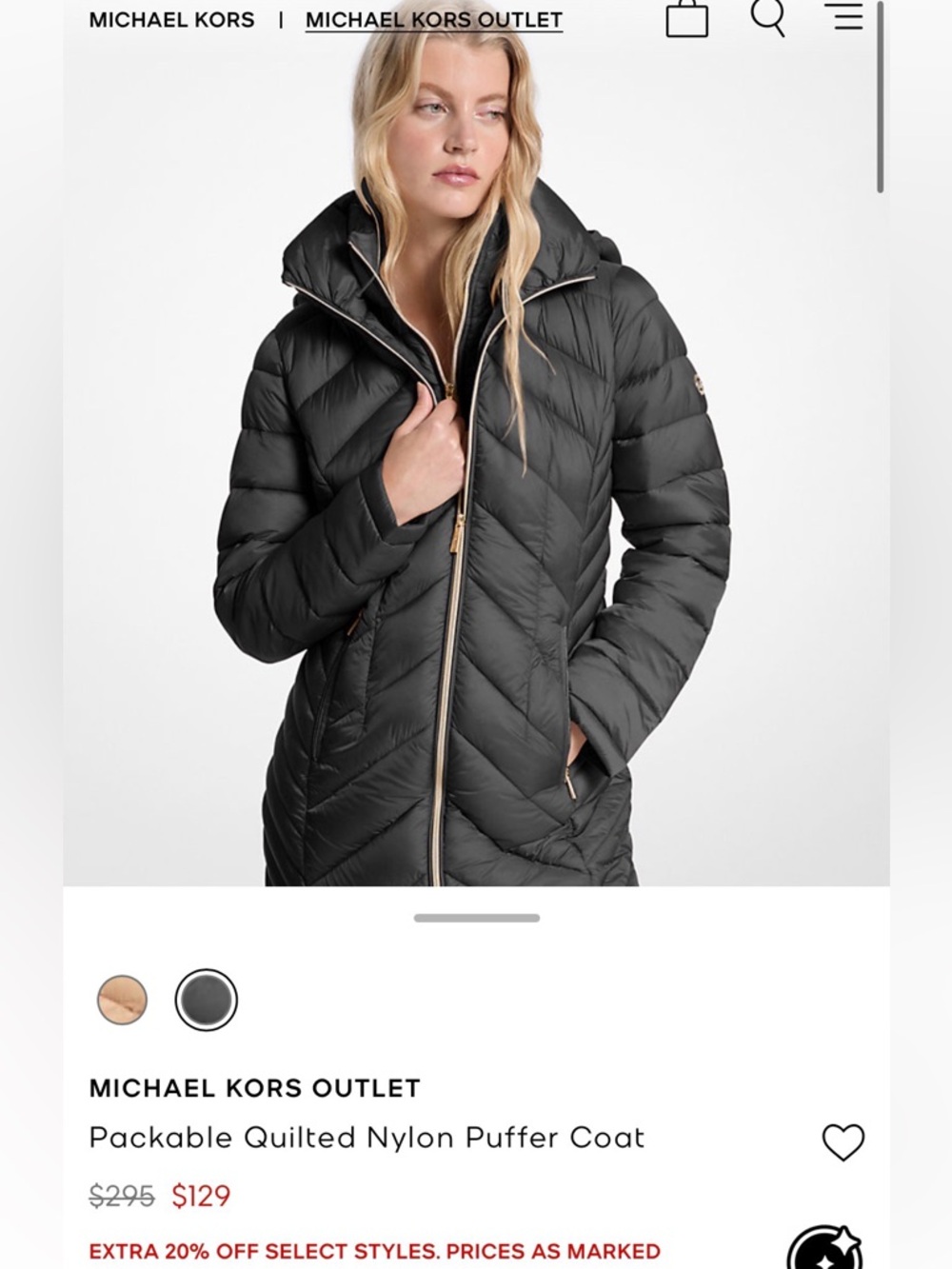 Michael Kors Black Quilted Long Puffer Coat with Zip Pockets